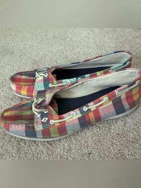 Sperry Multicolor Plaid Canvas Boat Loafers - Red, Green, Yellow, Blue